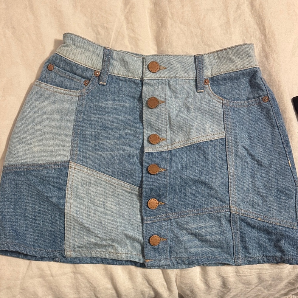 Alice + Olivia Blue Patchwork Mini Skirt